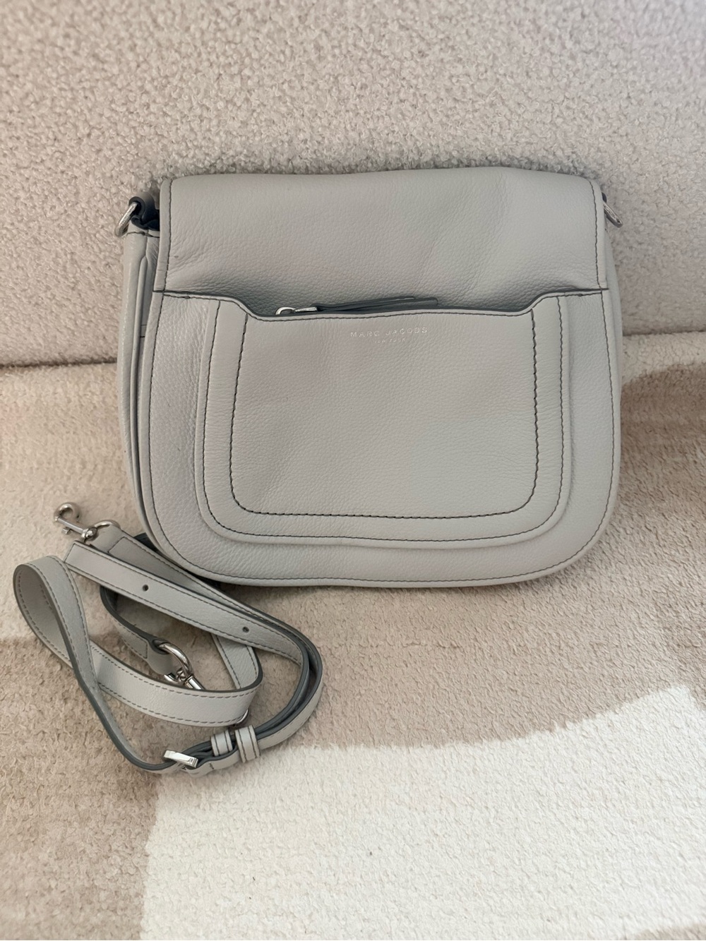 Marc Jacobs Gray Pebbled Leather Flap Crossbody Bag
